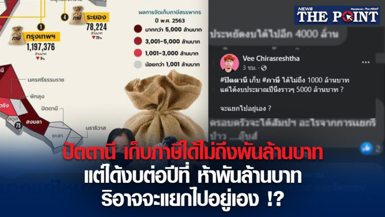 ปัตตานี เก็บภาษีได้ไม่ถึงพันล้านบาท แต่ได้งบต่อปีที่ ห้าพันล้านบาท ริอาจจะแยกไปอยู่เอง !?