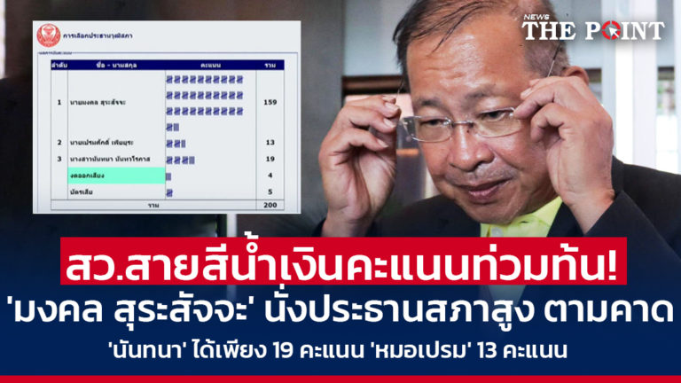 สว.สายสีน้ำเงินคะแนนท่วมท้น! ‘มงคล สุระสัจจะ’ นั่งประธานสภาสูง ตามคาด ‘นันทนา’ ได้เพียง 19 คะแนน ‘หมอเปรม’ 13 คะแนน